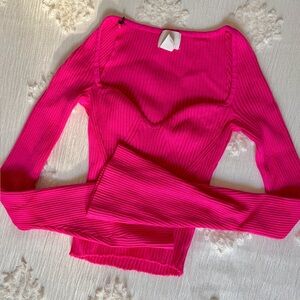H&M Vibrant Pink Ribbed Long Sleeve Top
